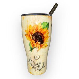 Original Stainless Steel Tumbler Sunflower Glitter Be You Tiful Metal Straw